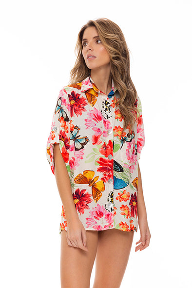 Camisa con Botones Marfil Butterfly
