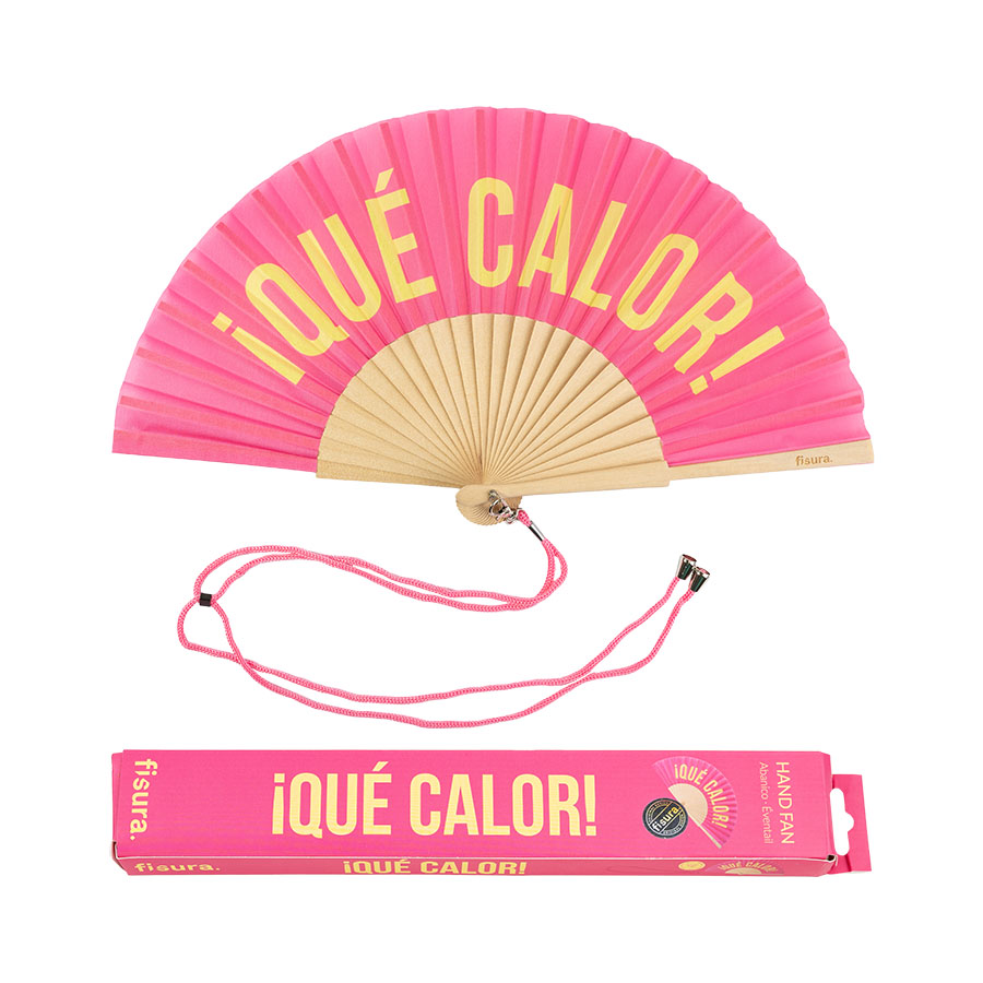 Abanico Que calor Rosa y amarillo