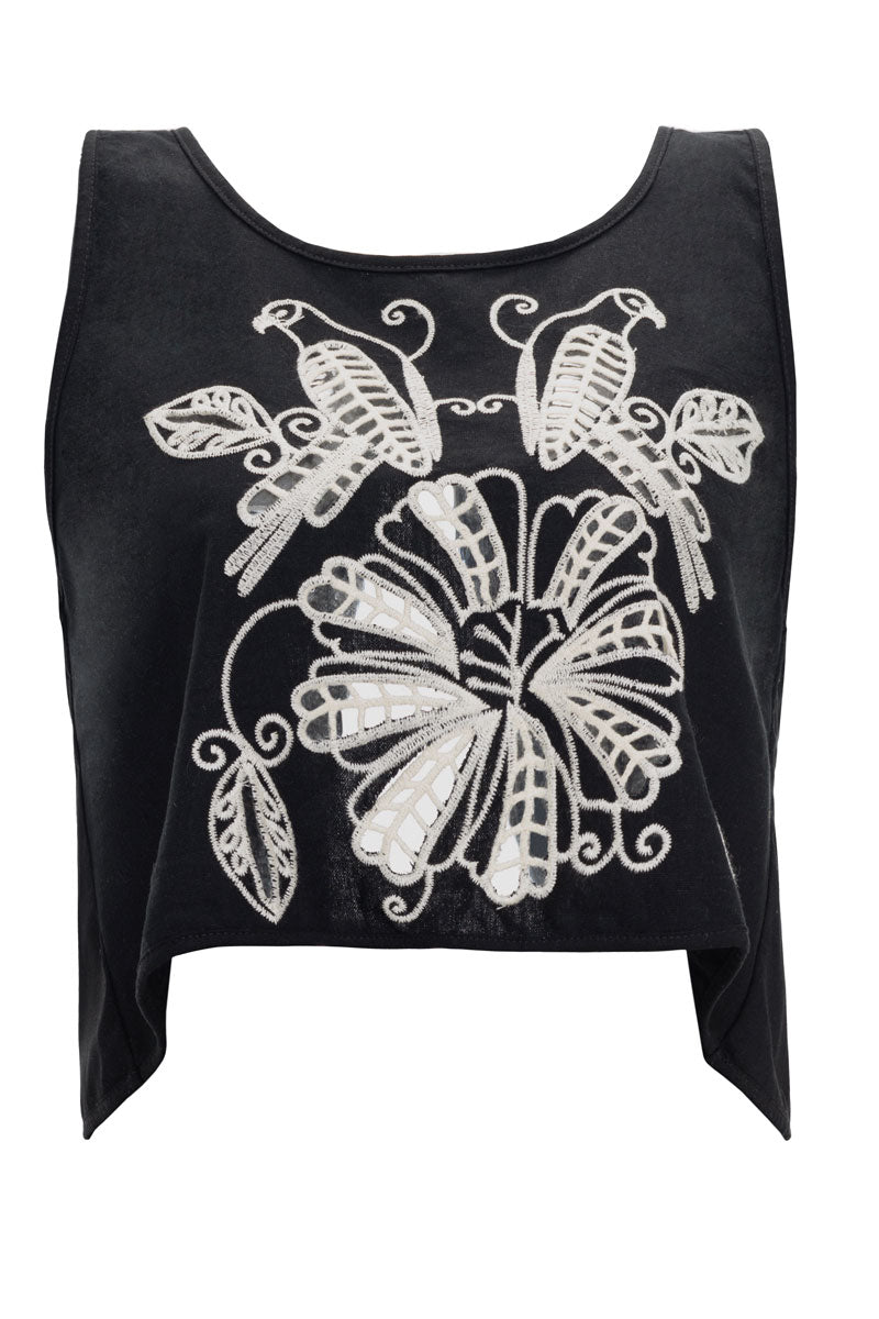 Crop Top con Bordado Negro Art Deco