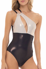 Entero Asimétrico Negro y Beige Dazzling